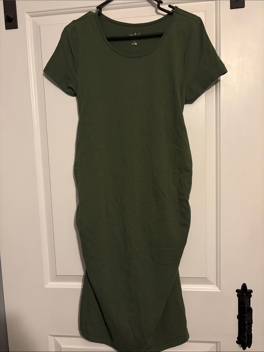 Olive Green Short-Sleeve Maternity Dress